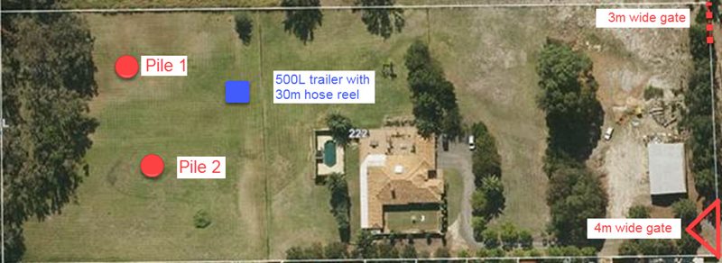 Sample image of aerial view - which shows the positions of burn off piles, any gates and hose reel